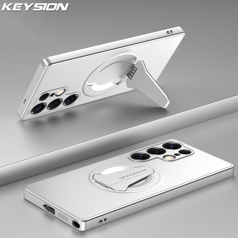 KEYSION Magnetic Phone Case for Samsung S25 Ultra 5G S25+ Metal Paint Upright Kickstand Shockproof Cover for Galaxy S25 Edge 5G