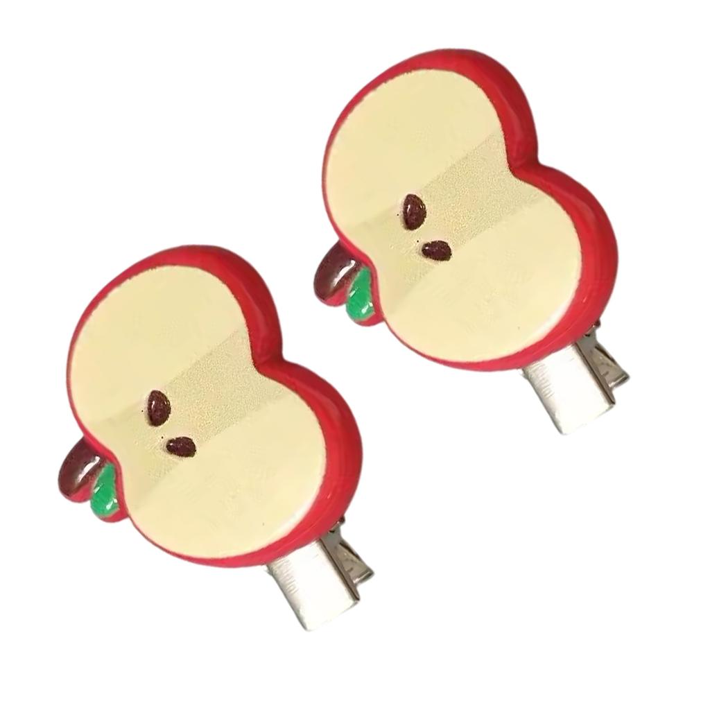 Pack of 2 Cartoon Apple Hair Clip Resin Hairpin Side Barrette for Girls Kids Daily Use Women Fashion Accessories