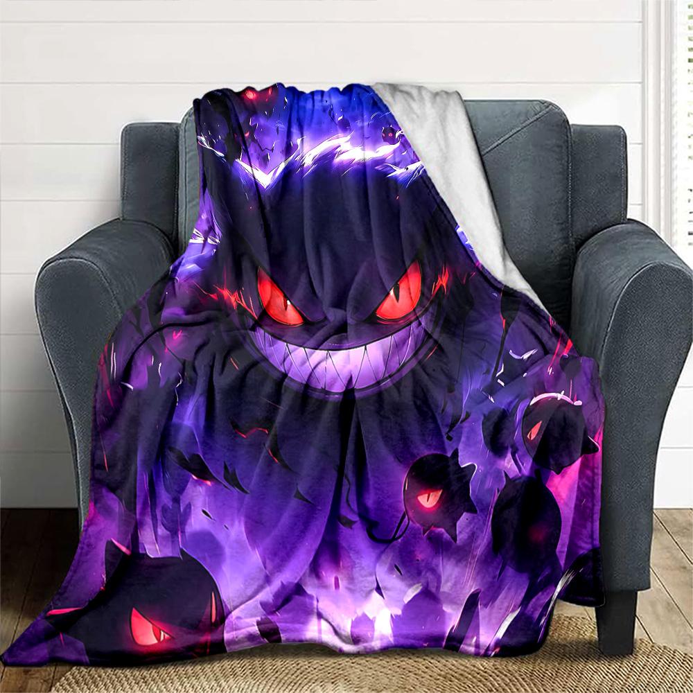 Spooky Purple Gengar Portrait Flannel Blanket Super Soft Warm Cozy Blanket for Sofa Bed Office Travel All‑Season Home Decor Gift