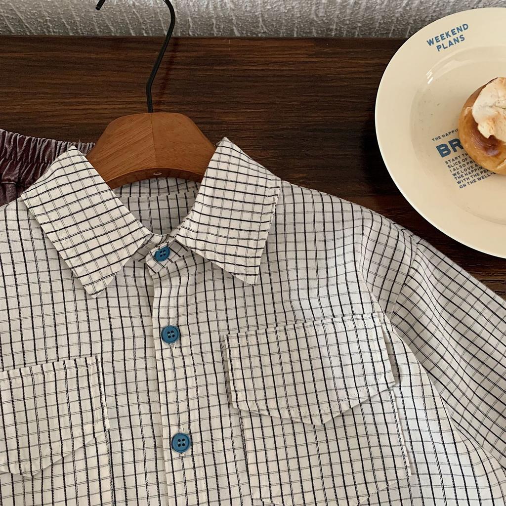 Children'S Shirts Spring New Korean Boys Plaid Long-Sleeved Student Shirts Cotton Autumn Clothes
