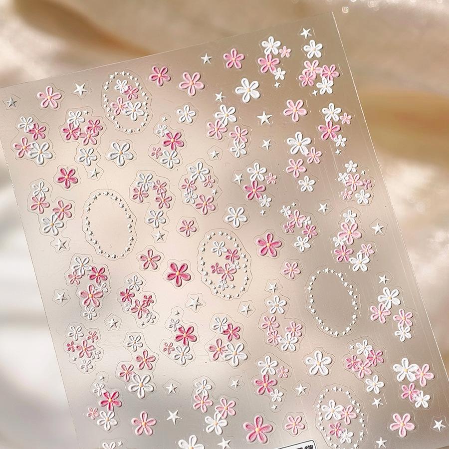Charming Petal Flower Colorful Wildflowers Daisy Leaves 5D Relief Self Adhesive Nail Art Sticker Decoration Manicure Decal DIY