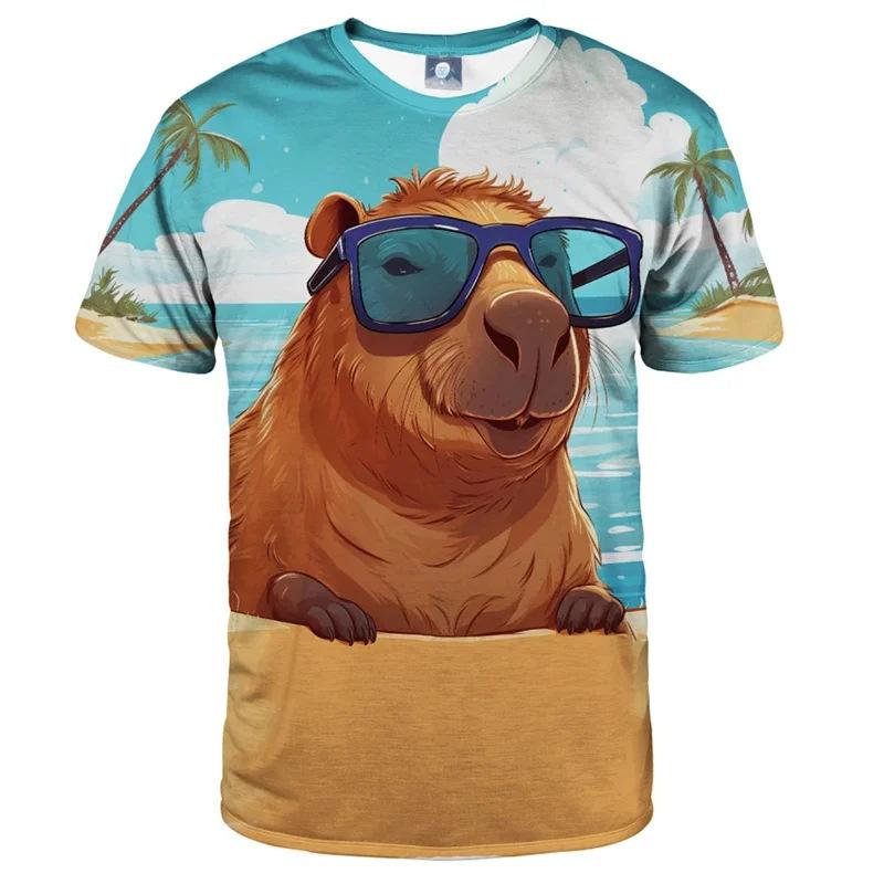 Cute Interesting Capybara Animal Graphic T-shirt Men 3D Printed Short Sleeved Round Neck T-shirt