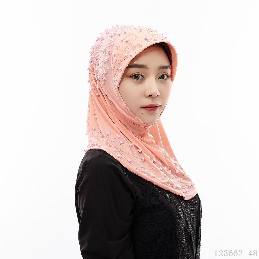 A Dropshipping / Spot / OEM Handmade Beaded Islamic Costumes Women's Scarf Muslim Headscarf