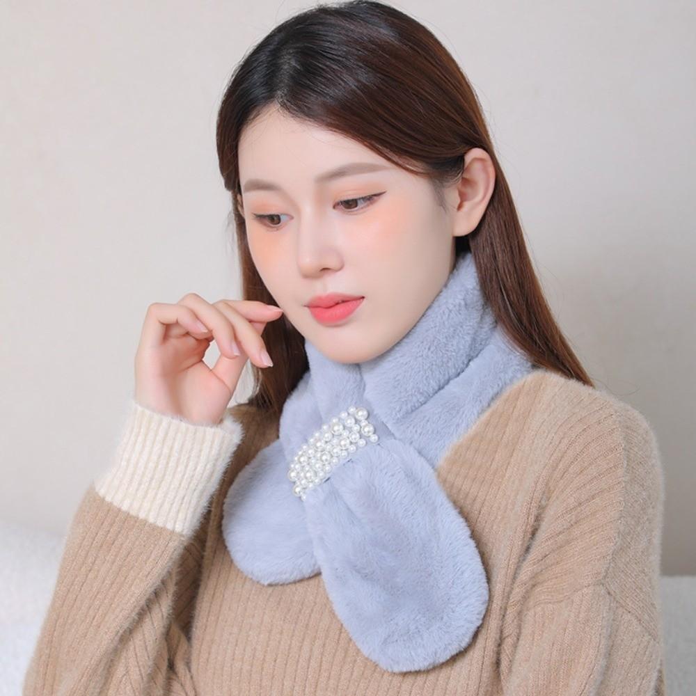 Pearl Decoration Neck Scarf Solid Color Neck Warmer High Quality Shawl  Winter