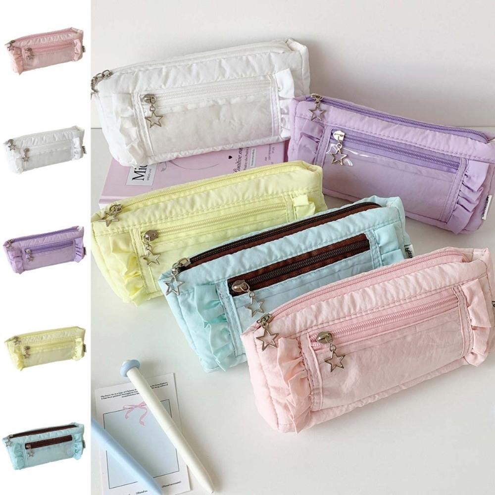 Ruffled Edge Ruffled Pencil Case Star Zipper Pencil Pouch Korean Ruffled Stationery Bag Office