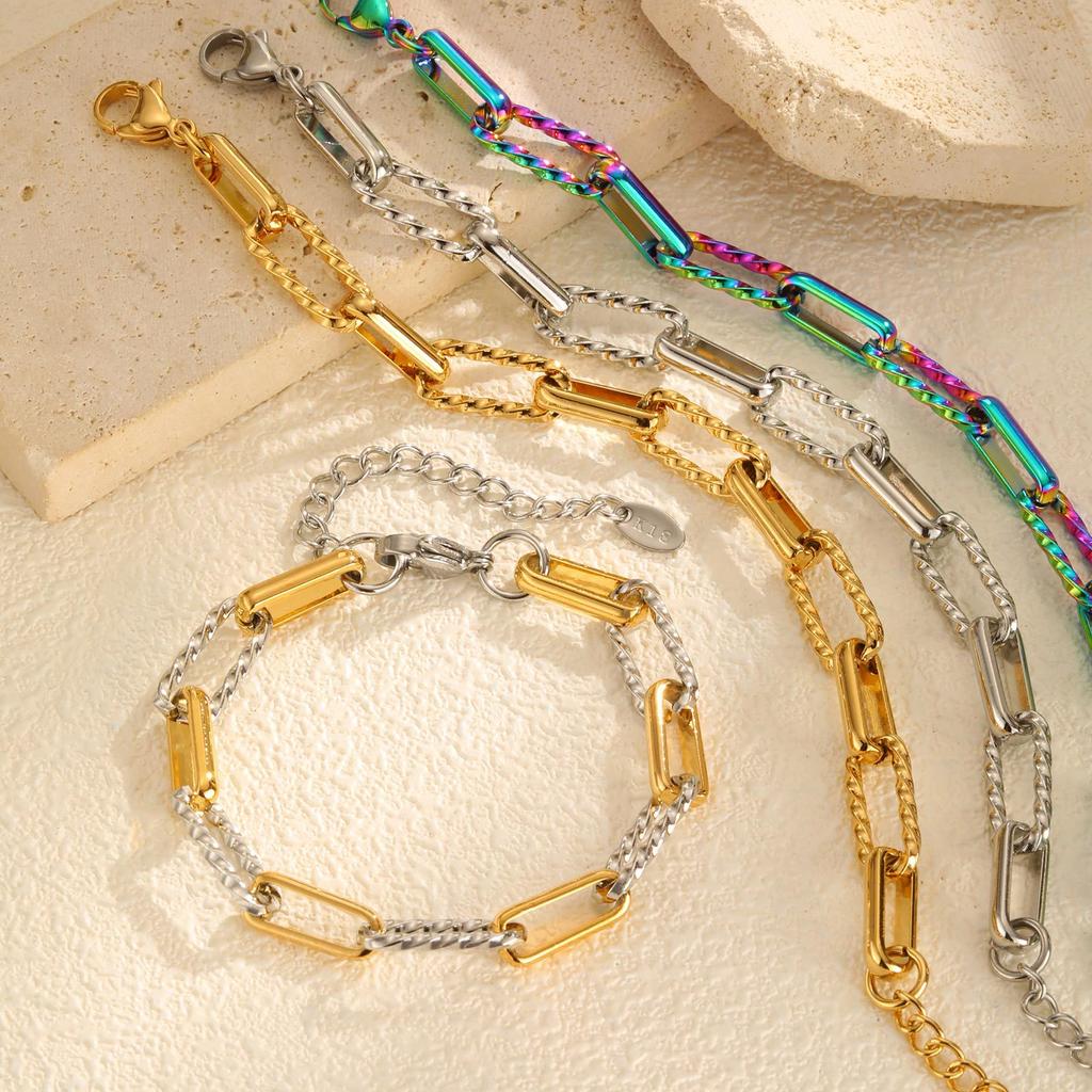 Colorful And Shiny Metal Paperclip Bracelet, Handmade Stainless Steel Chain Bracelet, A Fashionable Jewelry Gift.