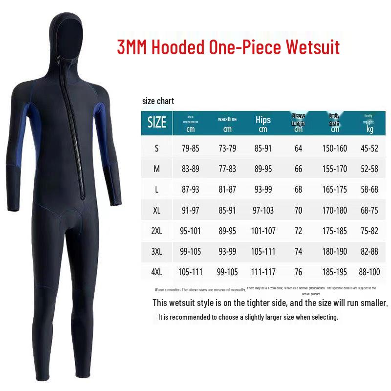 3MM Full-Length Dive Suit for Cold Water and Surfing