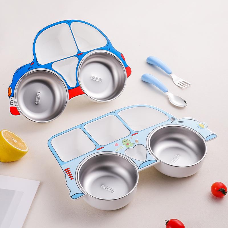 304 Stainless Steel Baby Divided Plate with Removable and Washable Cutlery