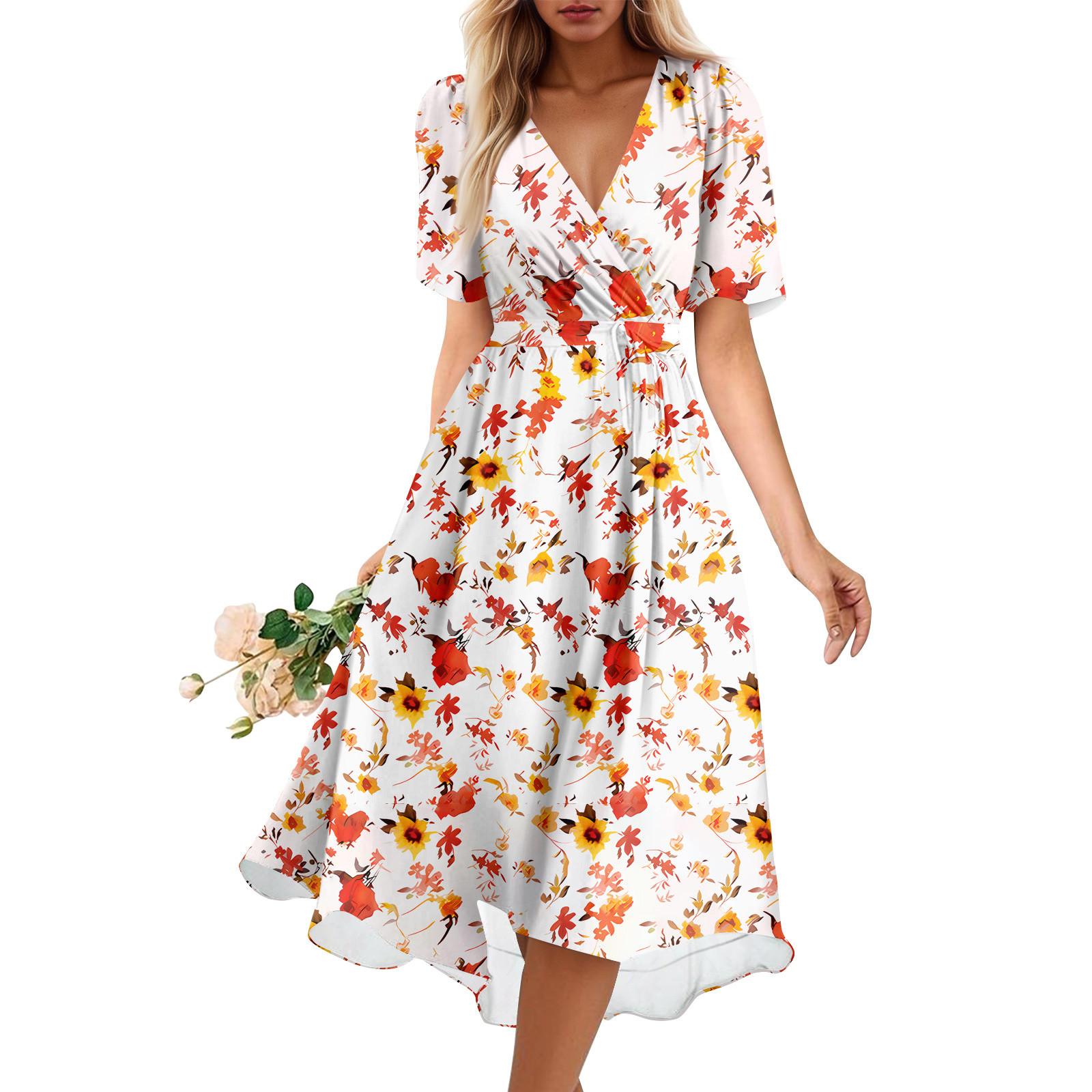 

Женское летнее свободное платье с V-образным вырезом и коротким рукавом, элегантное платье L киноварь