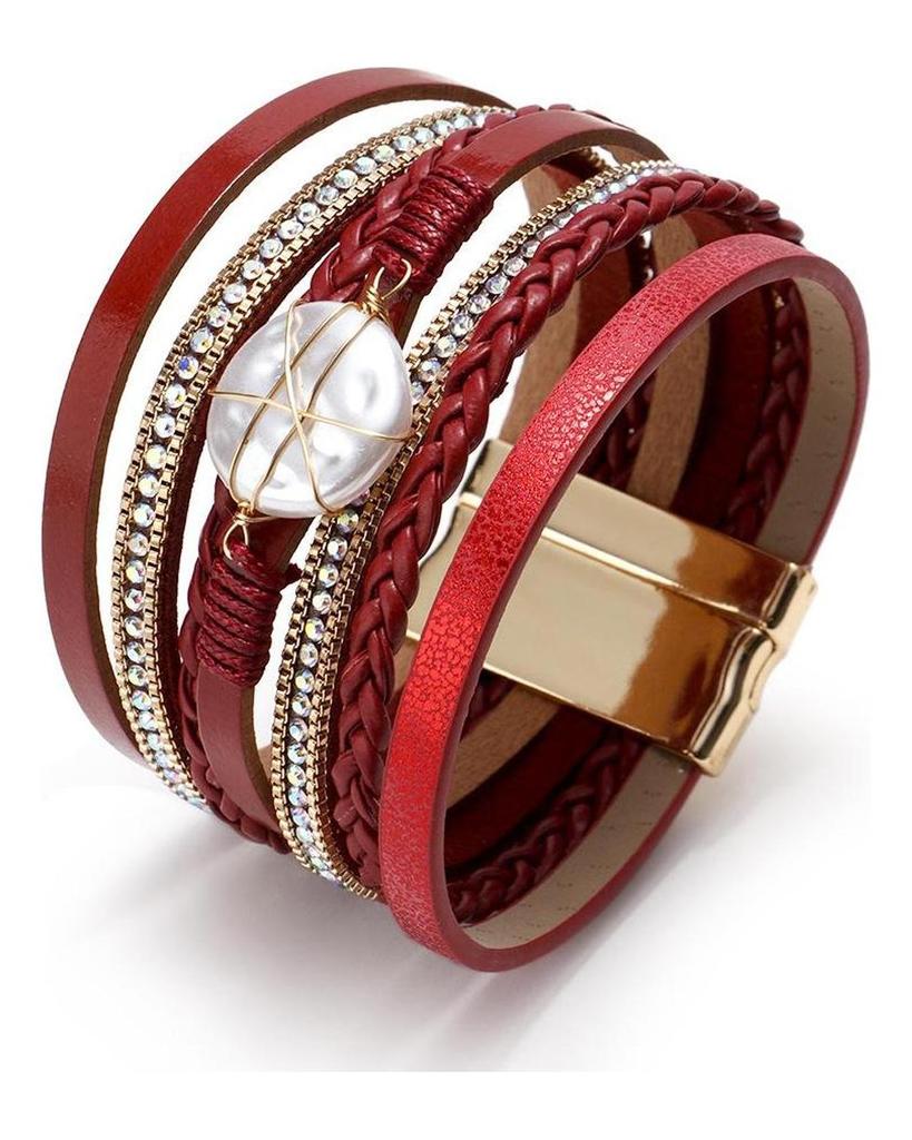 Skórzana bransoletka dla kobiet Boho Wielowarstwowa bransoletka Wrap Femme Biżuteria