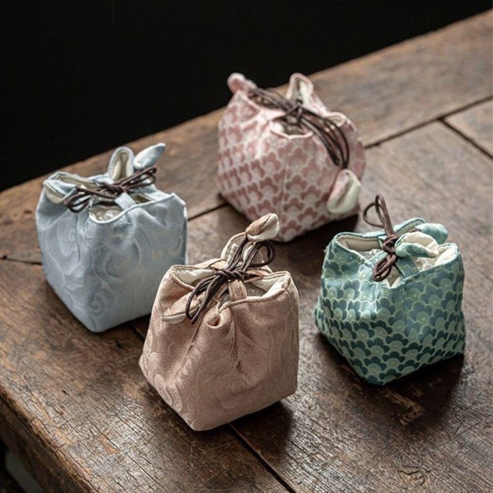 Chinesischer Stil Teegeschirr Aufbewahrungstasche Verdickt Multifunktional Teekanne Stoffbeutel Tragbar Vintage Süßigkeiten Aufbewahrungstasche