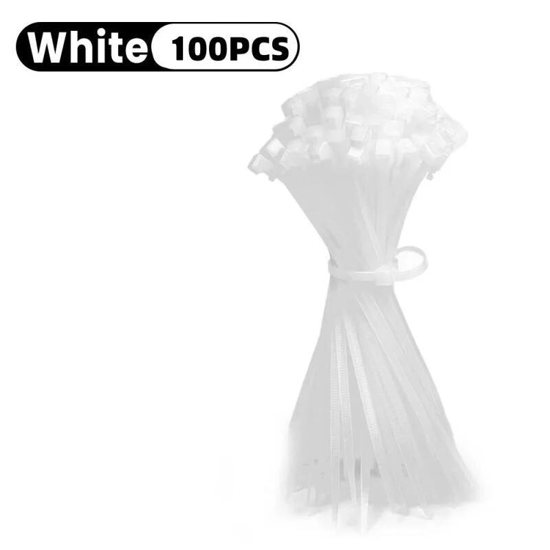 

100 Reusable Cable Ties, Cable Lock Loop Nylon Ties Removable, Recyclable, Mixed Colours, Black, White Replacement Tools білий