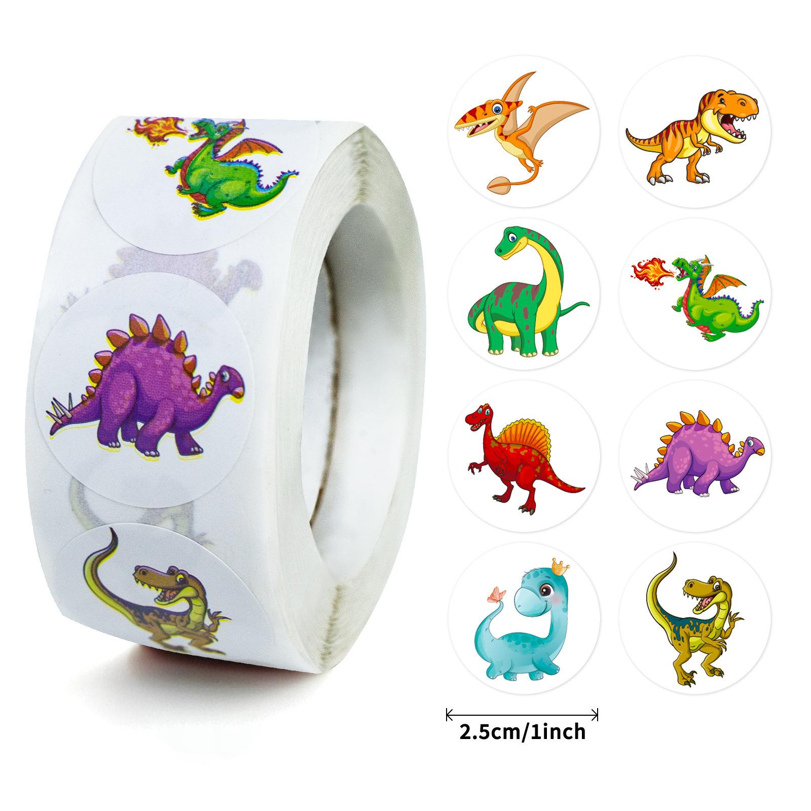 500 Pieces/Roll Dinosaur Reward Sticker Roll Sticker Hand Account Material Decorative Material Cute Sealing Sticker Quality