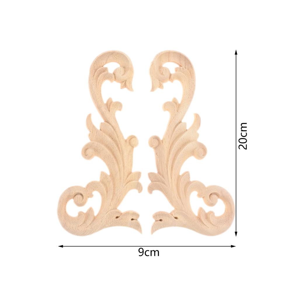 2Pcs Floral Wood Applique Corner Onlay DIY Wooden Carved Corner Furniture Wall Fireplace Decorative Unpainted Wood Carving Decal