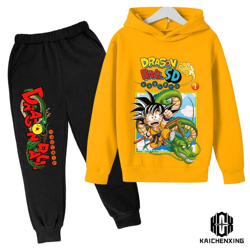 

Dragon Ball cartoon hooded spring and autumn new children s pullover long-sleeved fashion sports children s two-piece set