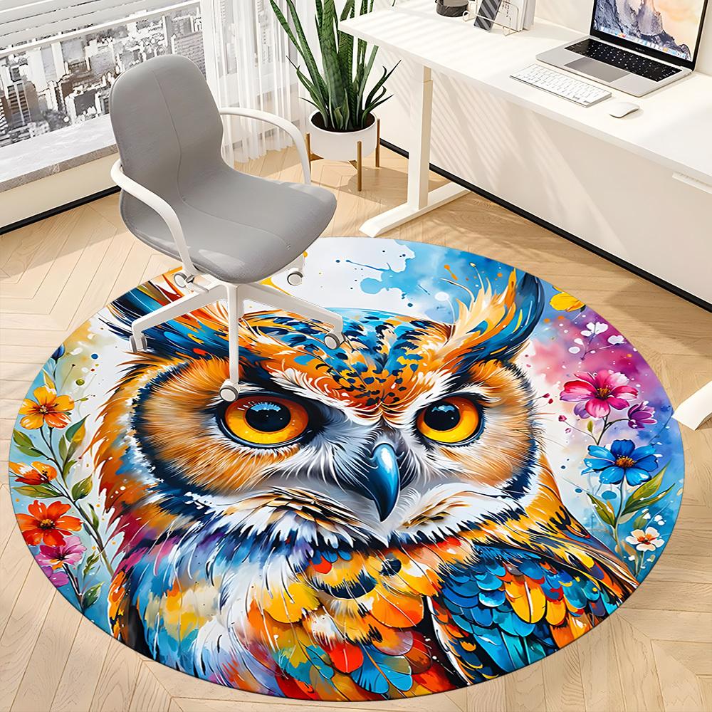 1pc Owl Flowers Office Round Area Rug, Indoor Mat Suitable ForOffice, Under Office Chairs Bedroom Living Room Home Decor, Room Deco,  n70