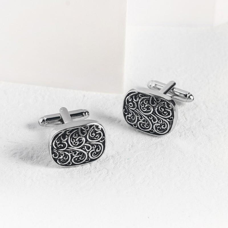 High End Retro Roman Patterned Enamel Metal Cufflinks Men s French Natural серебряный