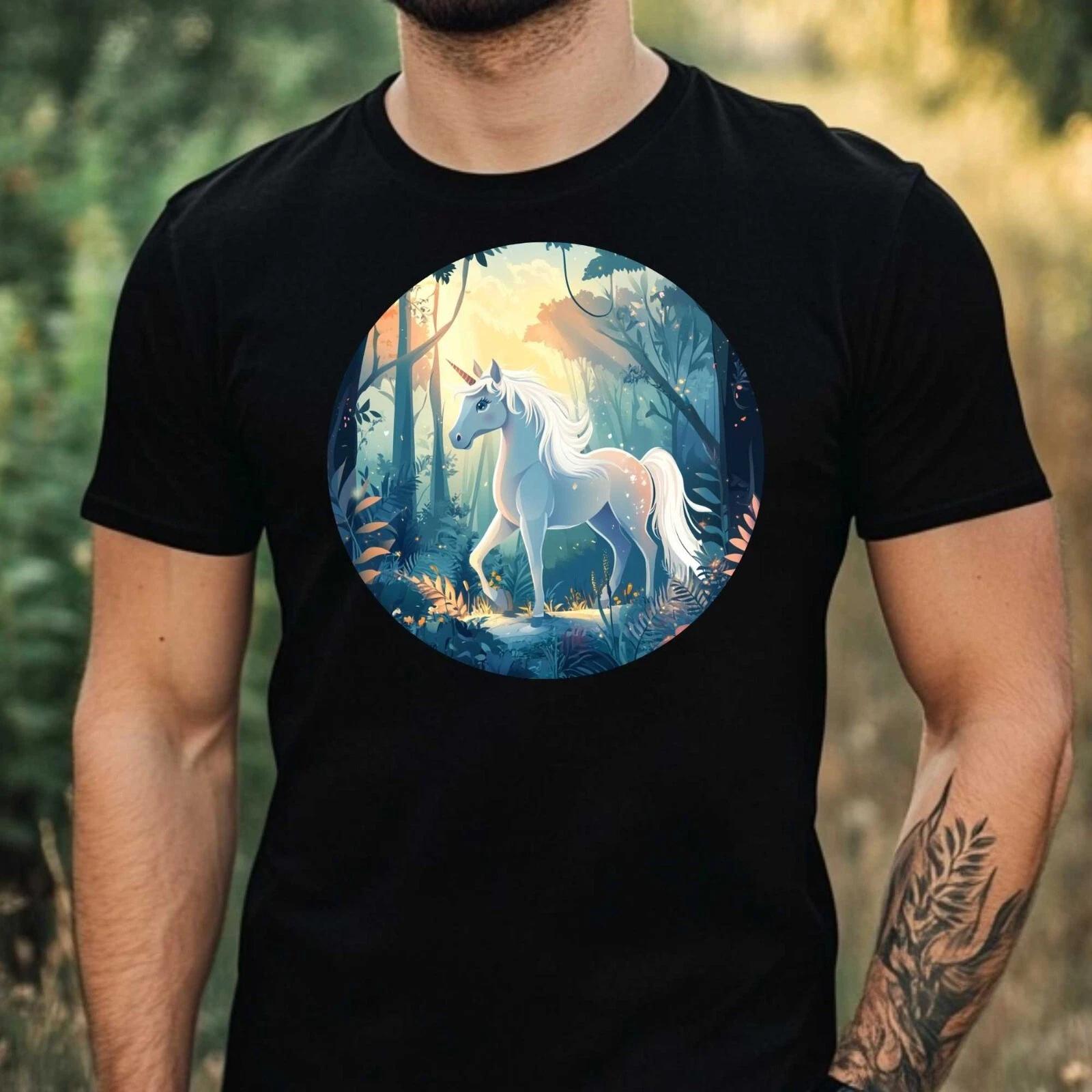 T-Shirt Herren Einhorn im Wald Motiv Baumwolle Größe XS bis 5XL XXXL