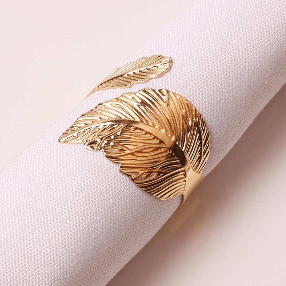 6pcs Leaves Feather Napkin Ring Buckle Holders for Wedding Party Festivals Dinner Table Decoration Gold Silver Rose Gold  2024