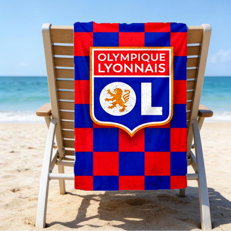 Olympique Football Crest Beach Towel - Soft, Absorbent Microfiber, Lightweight, Ideal for The Beach, Parties, Travel, Camping fan gifts