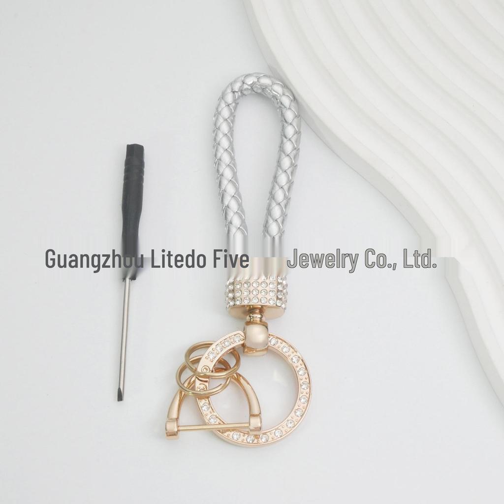 Luxury Keychain: Handwoven Imitation Diamond Leather Bracelet with Metal Buckle for Men & Women