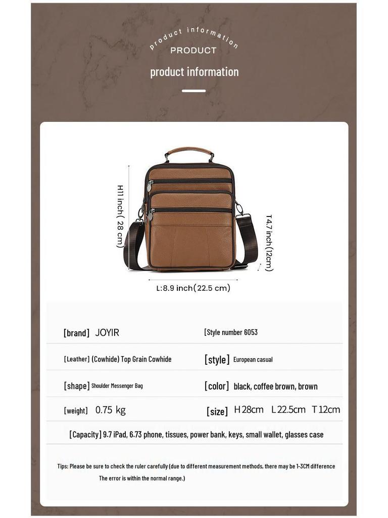 Joyir Men's Genuine Leather Crossbody Bag – Large Capacity, Minimalist Business Style Shoulder Bag