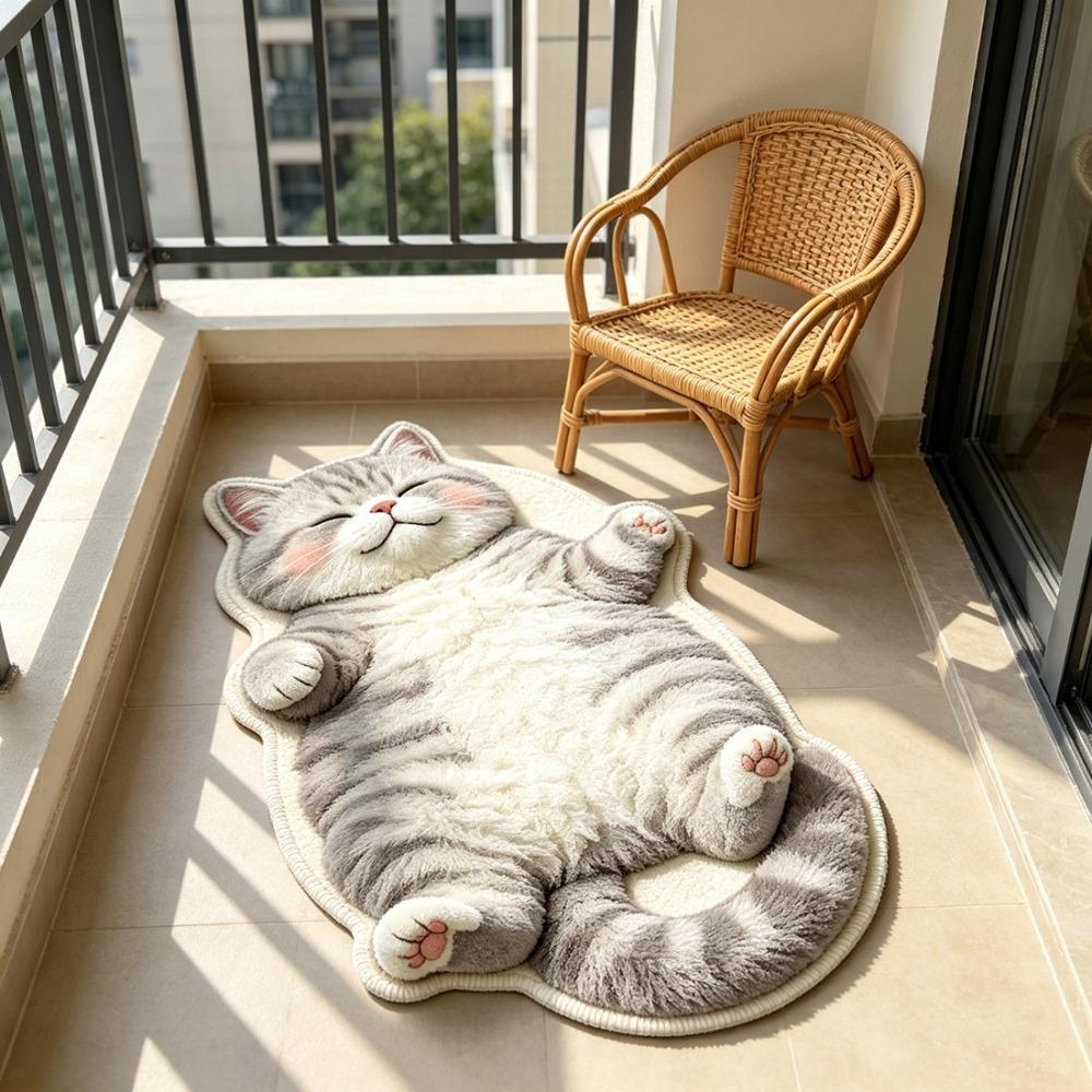 Cute Cartoon Irregular Faux Cashmere Floor Mat, Water Absorbent Non-Slip Bath Rug Wear Resistant Decor Carpet for Bathroom Bedroom
