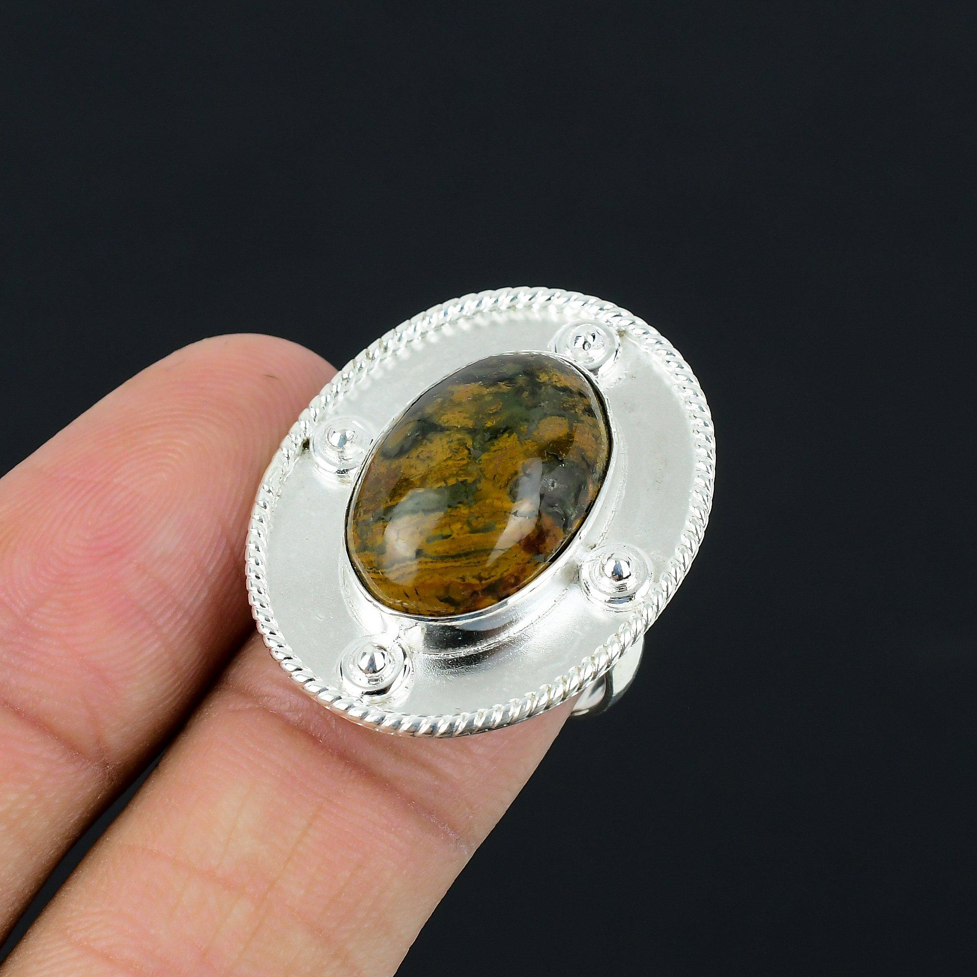 925 Sterling Silver Ocean Jasper Gemstone Ethnic New Promise Ring Jewelry Size 8 8