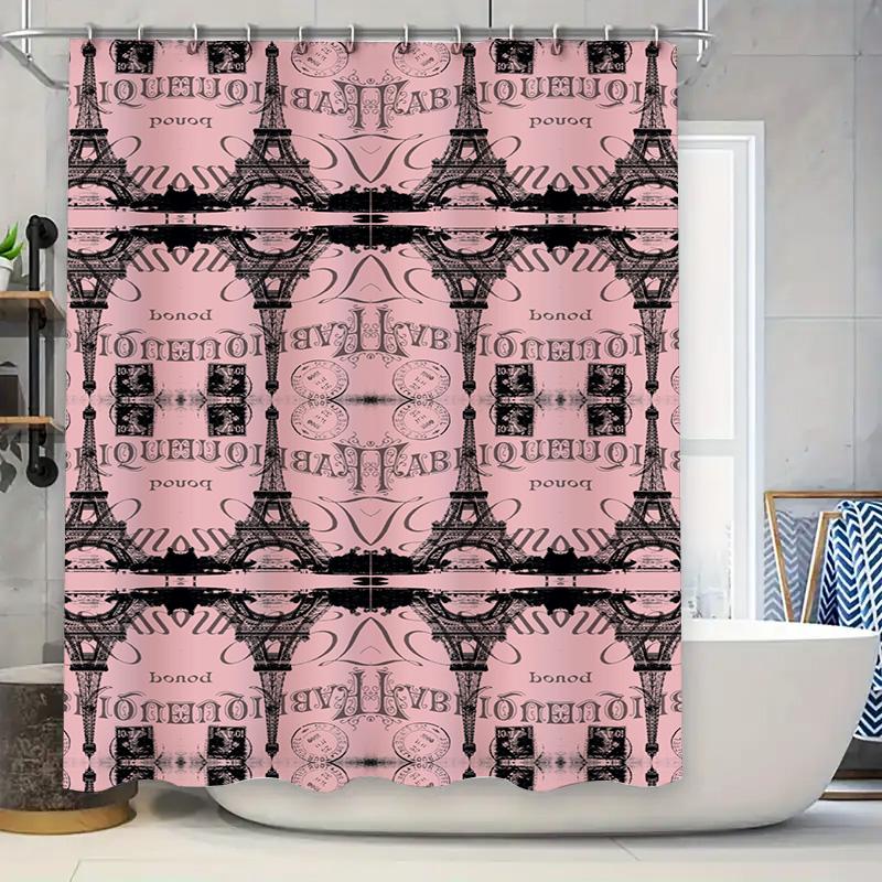

Pink Bath Shower Curtain With Paris Eiffel Tower Print For Home Decoration Waterproof Pvc Bathroom Accessories W60H190(CM)-1 Pcs