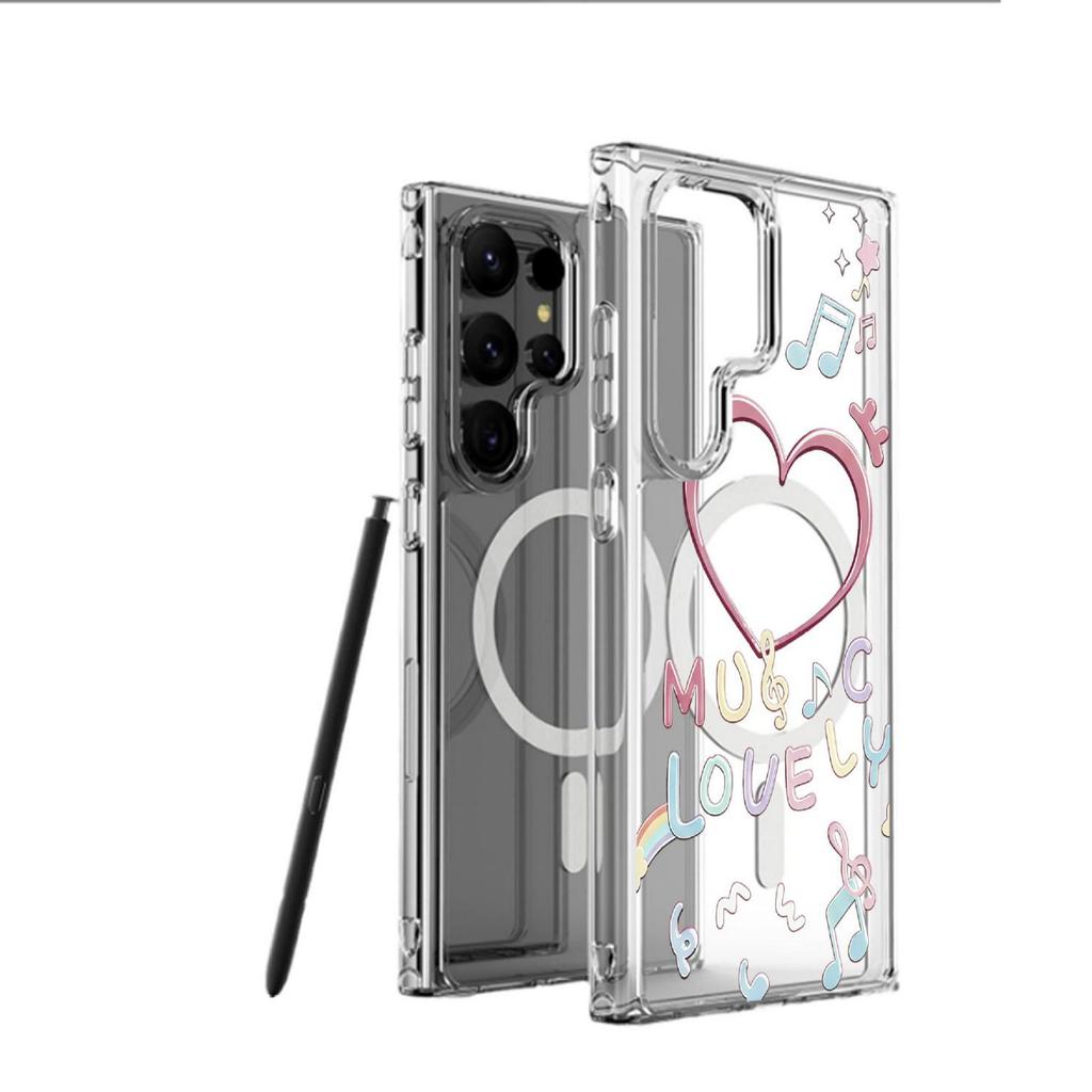 Heart-Shaped Magnetic Music Case for iPhone 14-17 Pro Max - Transparent & Full Coverage.