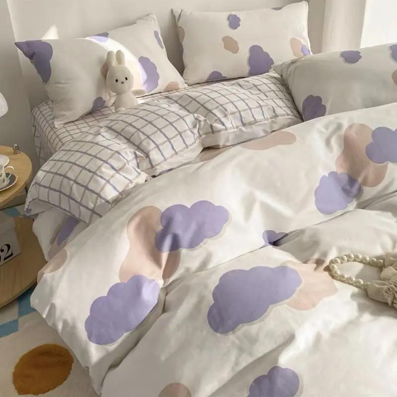 Ins Style Bedding Set Fashion Solid Color Washable Duvet Cover Without Comfortable Pillowcases Sheet for Student Soft Home Texti