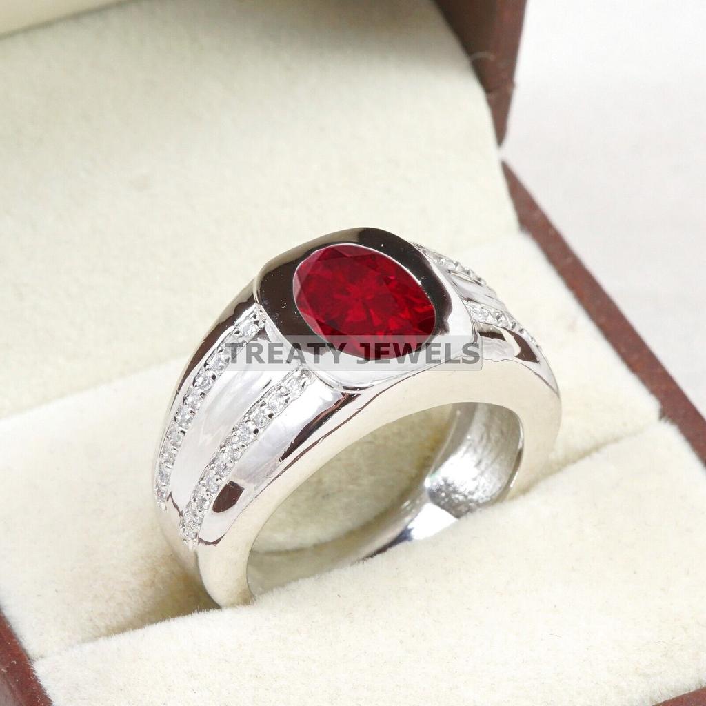 Ruby Oval Cut Gemstone With 925 Sterling Silver Ring For Men's #B548 JL375686406833