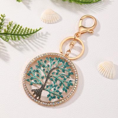 Keychain Pendant Rhinestones Inlaid Tree of Life Design Decorative Key Chain with Anti-Oxidation Lobster Clasp Backpacks Accessory