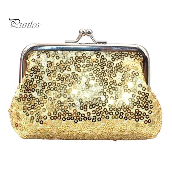 Card And Coin Organizer Women Purse, with Metal Hinge Kiss-lock Design, Lightweight Portable Sequin Pouch Mini Wallet, Sequined Glitter Vintage