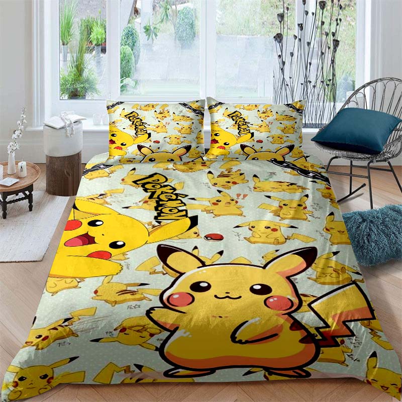2026New Pikachu Cartoon Three-piece Bedding Set, Suitable for Bedroom Decor, Available in Large and Extra-large Sizes.