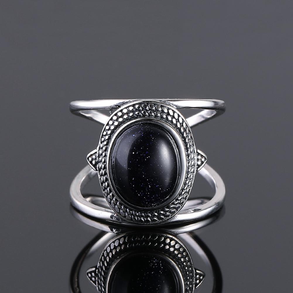 S925 Silver Ring for Women Oval Round Dropwater Natural Blue Sandstone Ring Gift Sun Shaped Retro Luxury Fine Jewelry