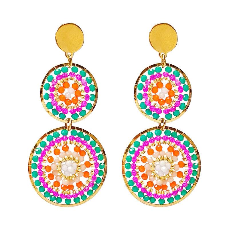 Fashion 18K Gold Plated Stainless Steel Earrings Bohemia Statement Stud Earrings Glass Beads for Women Summer Beach Jewelry