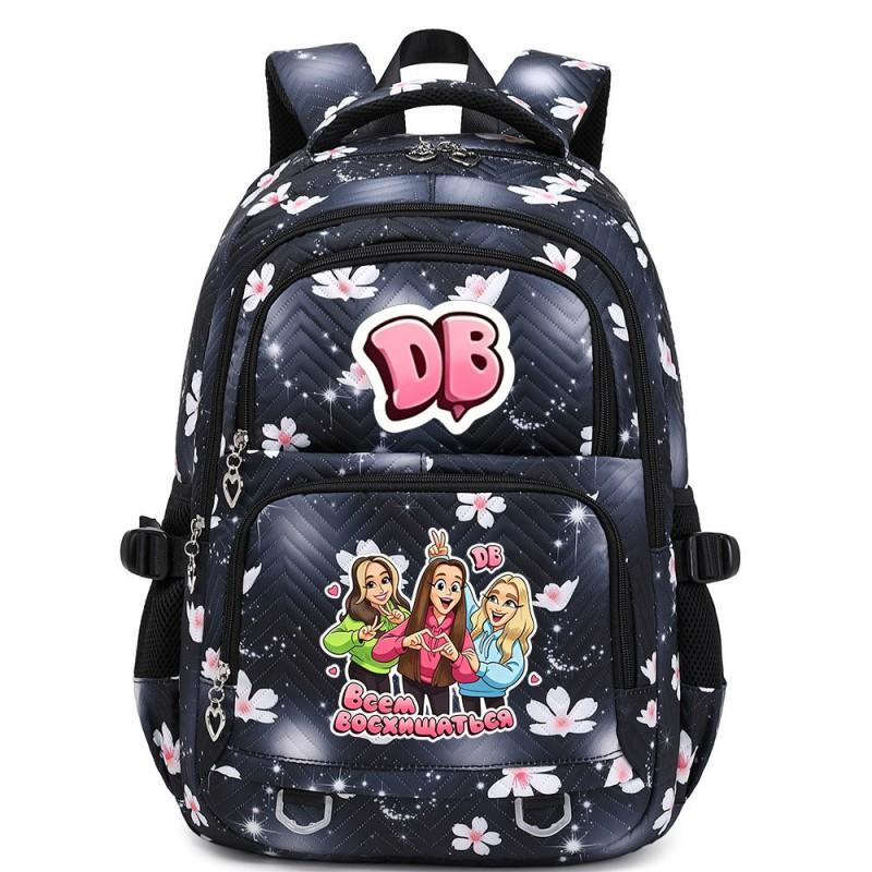 Cute Cartoon Character Print Backpack Girls School Use Large Capacity Nylon Student Bag With Padded Curved Straps