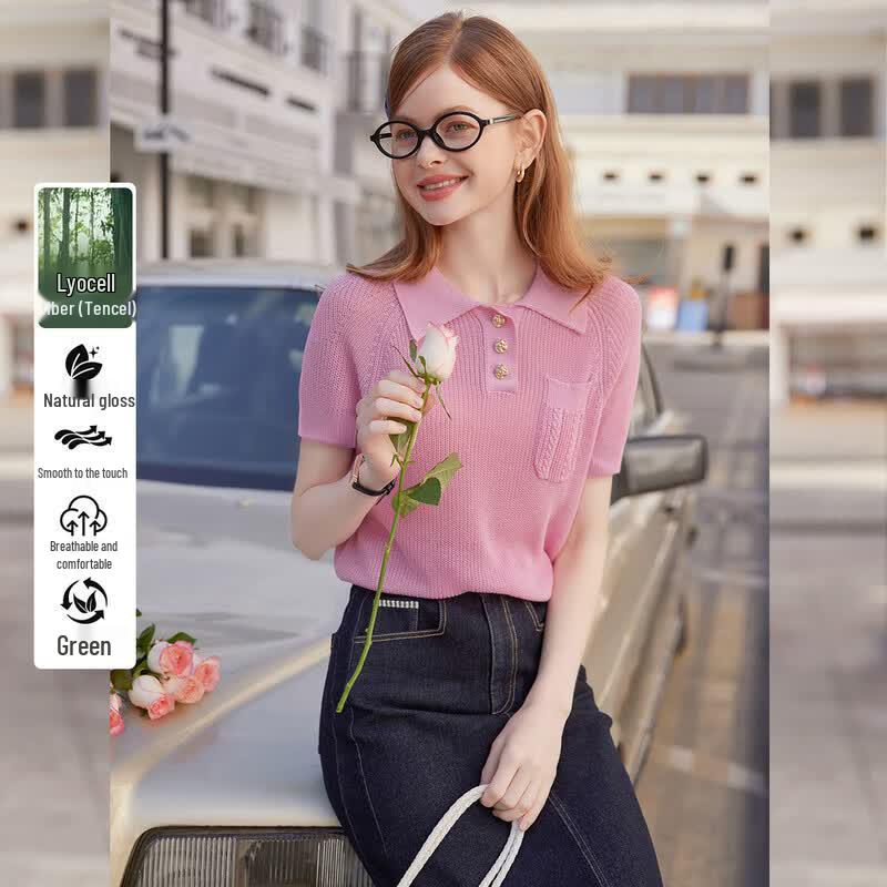 Bailuyu Tencel Linen Blend Short Sleeve Knit Top M