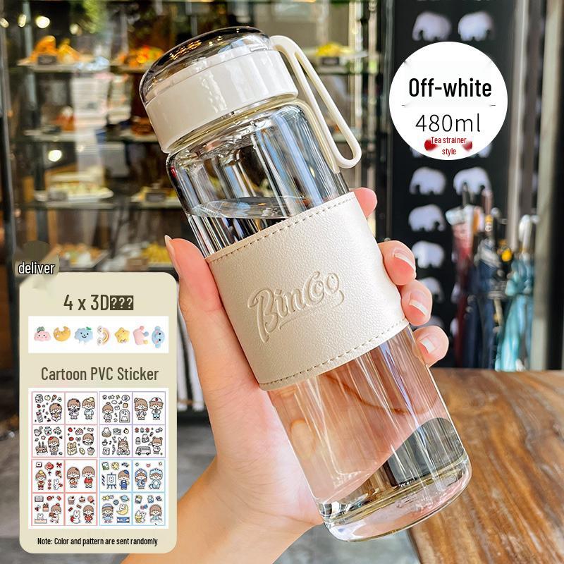 Portable Cute Glass Water Cup with Lid - Stylish Summer Tea Brewing Mug