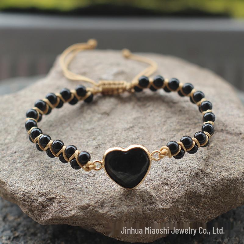 Bohemian Red Heart-Shaped Redwood Stone Double-Layer Woven Women's Bracelet