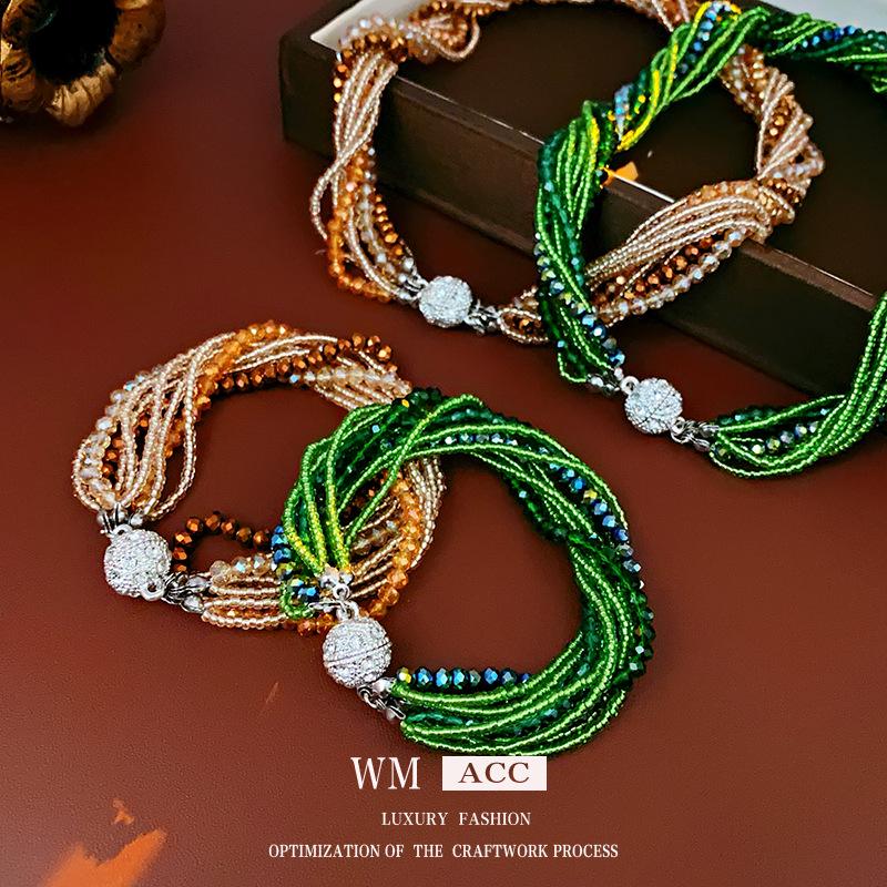 Korean Diamond-Studded Crystal Multi-Layer Wrap-Around Bracelet - Light Luxury Exquisite Bangle with a High-End Elegant Touch.