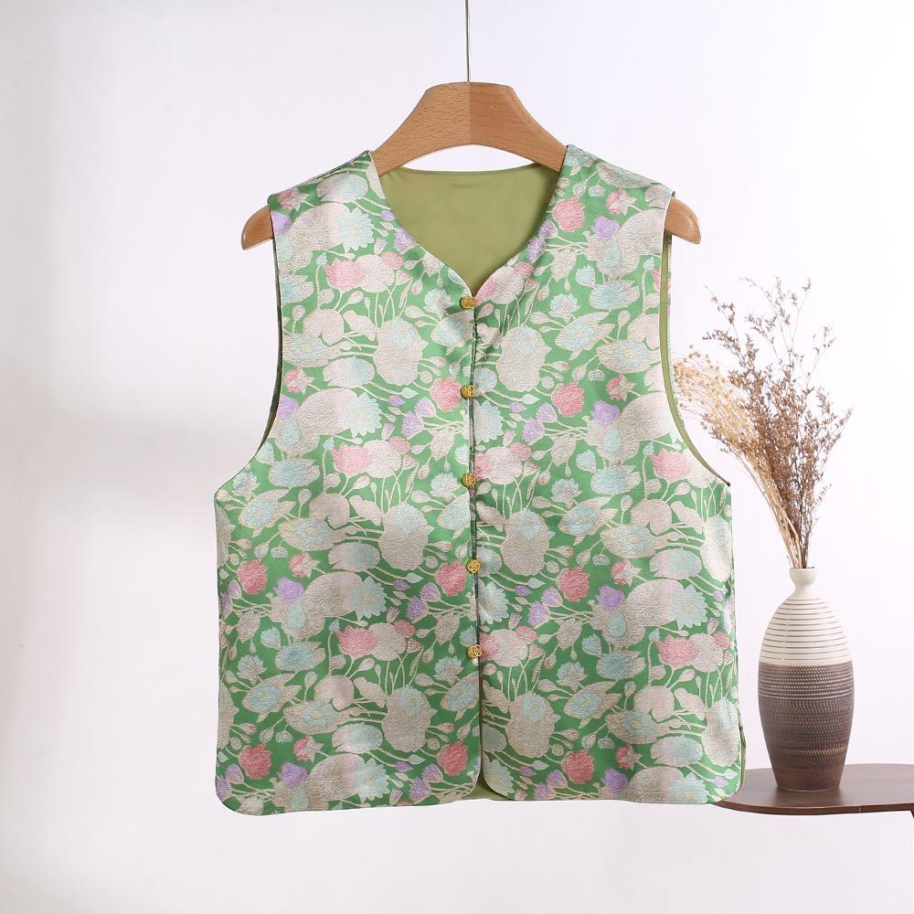 

Премиальный зеленый парчовый жилет женский весенне-летний новый жилет 3XL ([Recommended 138-75kg])