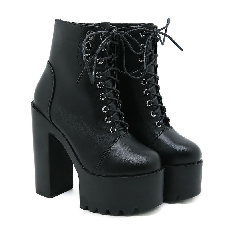 

Европейские и американские сапоги-локомотивы на толстом каблуке, женские сапоги-маффин с толстой подошвой, короткие сценические сапоги на высоком каблуке с боковой молнией 35 чёрный