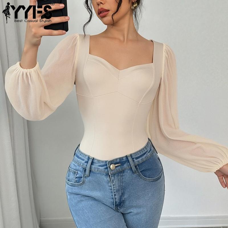 YYFS Women's Fashion Casual Solid Color Print Spring Autumn Long Sleeve V-Neck Bodysuits