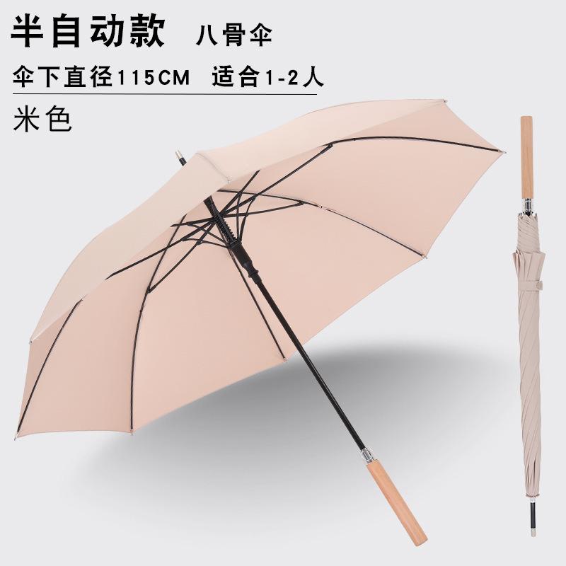 New 8-bone automatic solid wood long-handled straight pole umbrella men's business gift umbrella pattern