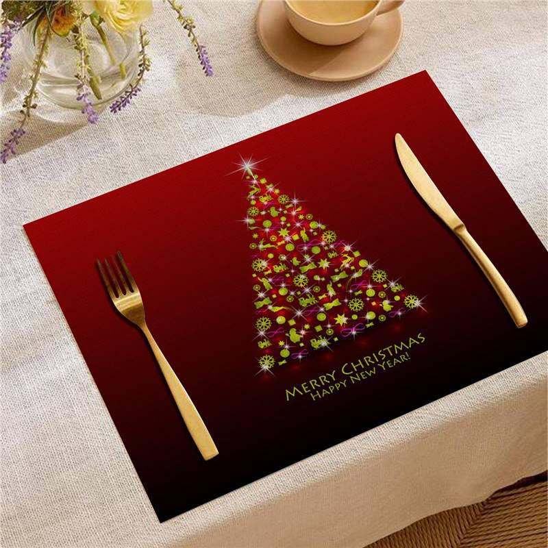 Christmas Digital Print Heat-Resistant Linen Placemat: European and American Birthday Party Table Decor