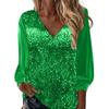 Top con paillettes da donna, scollo a V, bluse luccicanti con glitter, ampie, a maniche lunghe, per le feste serali, lucide, eleganti