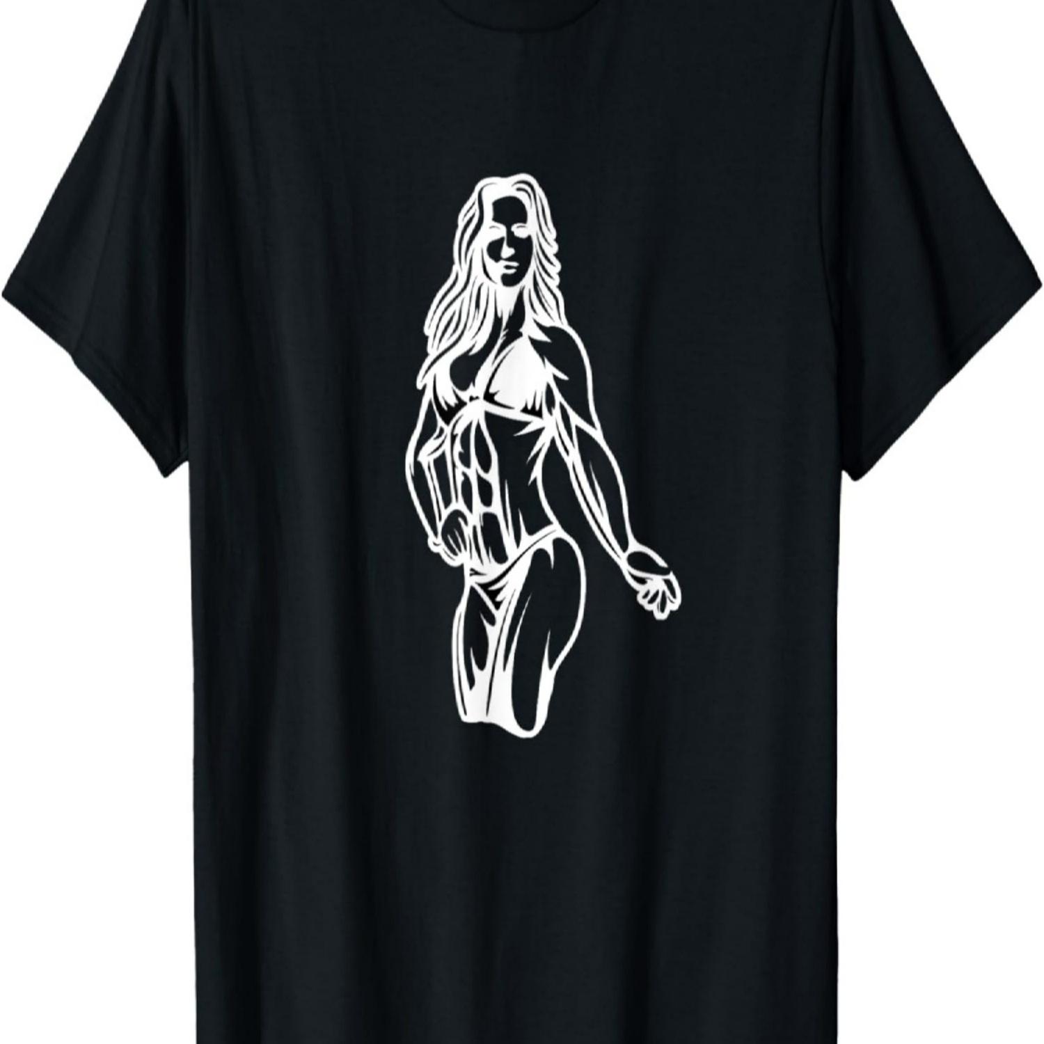Muscle Woman T-Shirt Motif, Fitness Clothing, Sports Hoodie Gym T-Shirt S чёрный