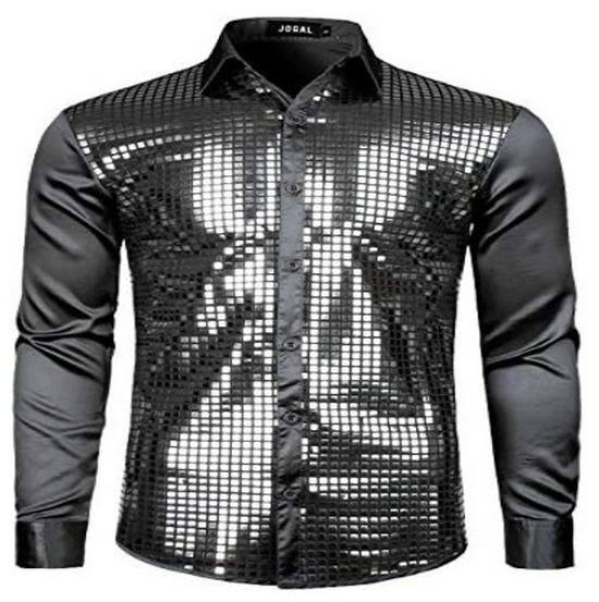 2025 New Men's Solid Color Casual Shiny Lapel Long Sleeve Shirt in European Size